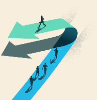 いろいろな道がある中で、1人だけ違う道を選択し歩き出している