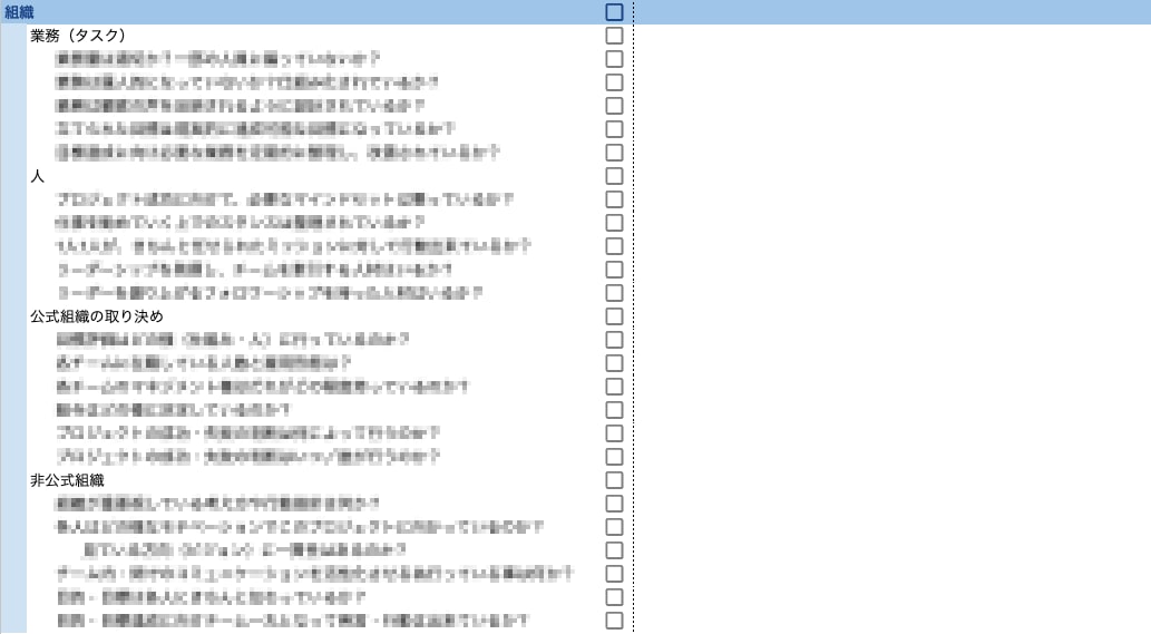 不整合分析で用いる組織関連のヒアリングシート